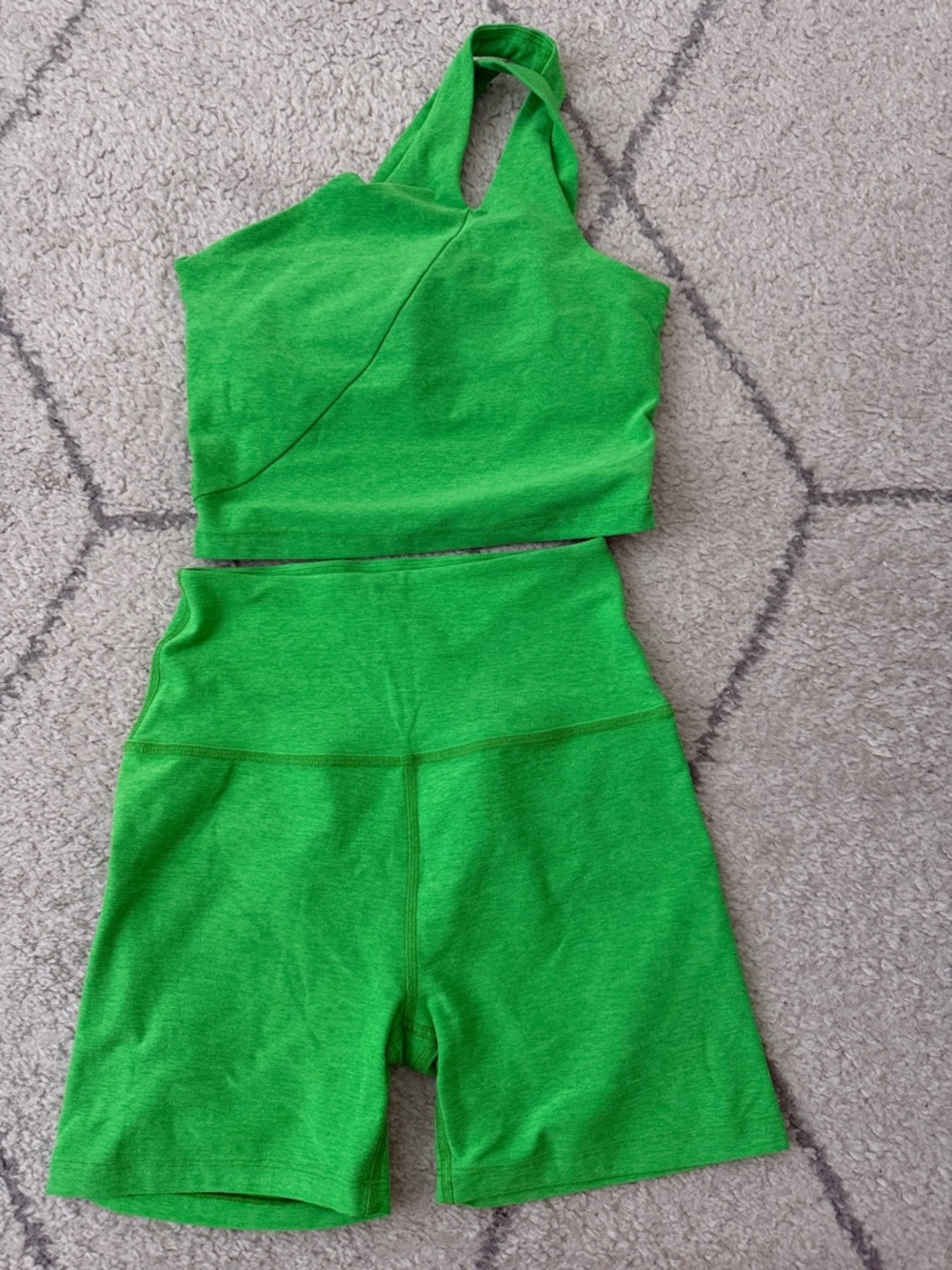 Beyond Yoga Green Athletic Shorts & Crop Top Set